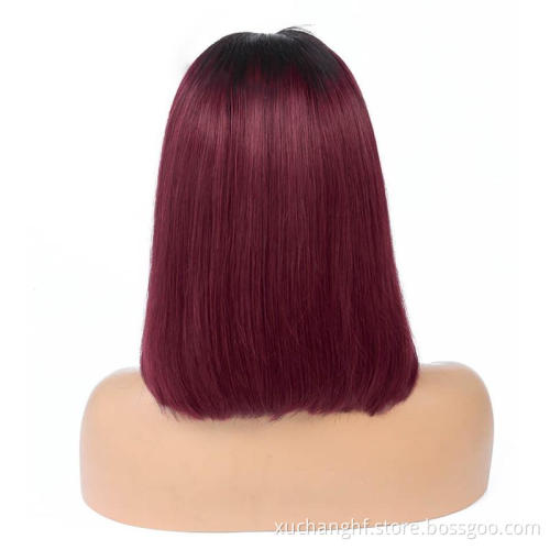 Wholesale Colorful Bob Wig 1b/99j Short Bob Cut Brazilian Human Hair Lace Front Wigs for Black Women Full and Thick Ends